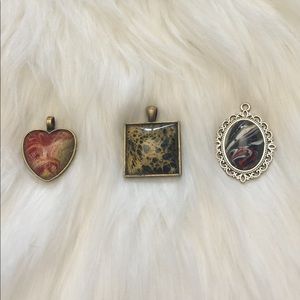 Set of 3 handcrafted resin charms , pendants